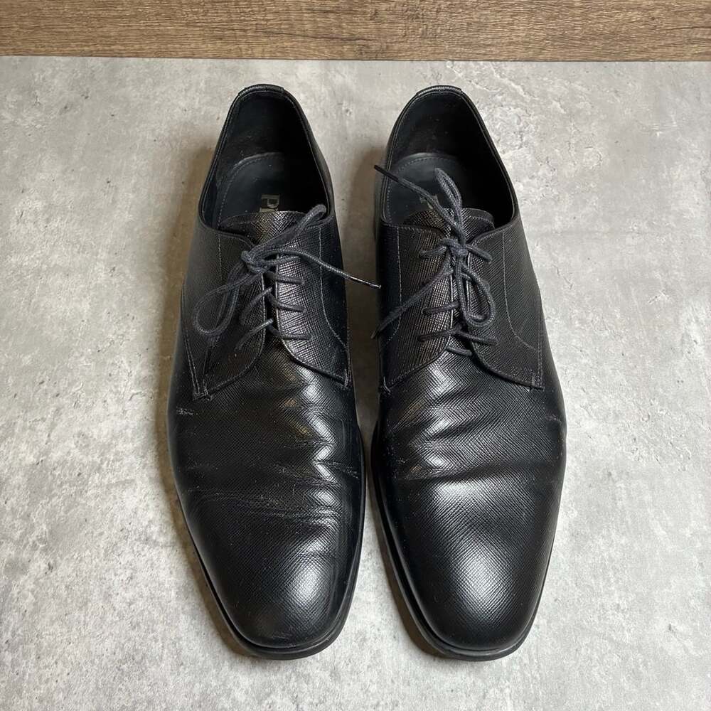 Prada Men's Saffiano Leather Derby Shoes Black Size 8.5 US (42 EU) 2EC030